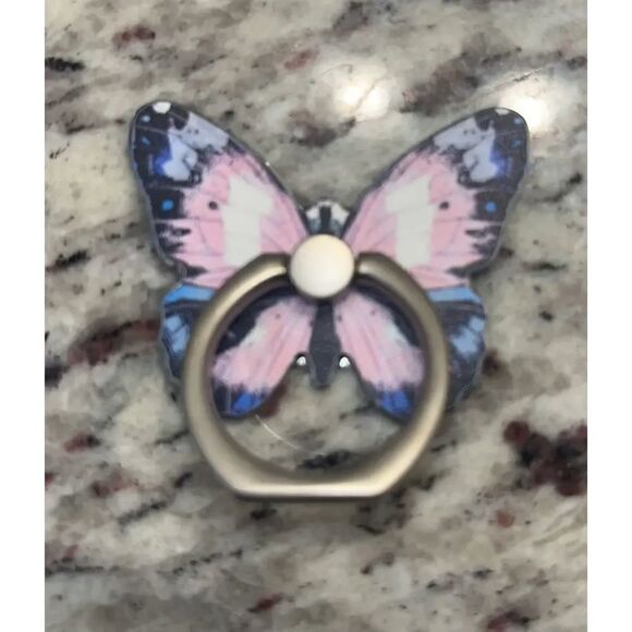 New - Pink & Blue Butterfly Mobile Phone Ring Bracket with 360 Rotation - Picture 3 of 4